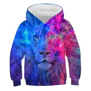 Hoodies moletons harajuku galáxy lindo leão 3d capuz estampado meninos meninas meninas de esportes casuais jumpers crianças moda animal roupas de bebê