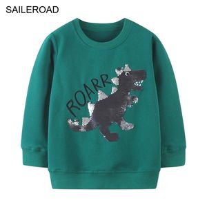 SAILEROAD Baby Jungen Sweatshirts Dinosaurier Pailletten Kinder Hoodies Sweatshirts Jungen Sweatshirts für Kinder Kleidungsstück LJ201216