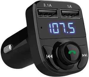 Freisprechanruf-Autoladegerät-Adapter, kabelloser Bluetooth-FM-Transmitter, Radioempfänger, MP3-Audio, Musik, Stereo, Dual-USB-Anschluss, Ladegerät, kompatibel mit Smartphones