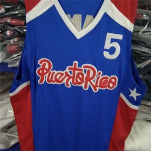 Nikivip immagini reali Jose Juan Barea blu # 5 Team Puerto Rico Maglia da basket retrò Maglia da uomo con nome numero personalizzato cucita