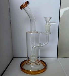 smoking ash catcher Hookahs glass bong High Quality Yellow Bongs Lifebuoy Base Cyclone Percolator Bong Fristted Disc Oil rig bubbler water pipe Full height 9.4 inches