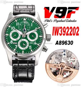 V9F 392202 Calendário perpétuo A89630 Automático Assista Automático Le Petit Prince Steel Case Green Dial Markers White Strap Super Edition PureTime C3