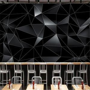 Anpassad modern abstrakt 3D Black Geometric Photo Wall Paper 3D Bar Office Game Room Decor Mural Wallpaper