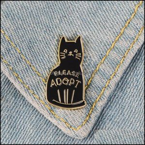 Pins Brooches Jewelry Black Enamel Cat Button Pins For Clothes Bag Please Adopt The Badge Of Cartoon Animal Gift Friends C3 Drop Delivery 2