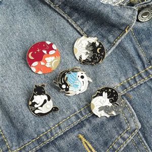 Day and Night Enamel Pins Custom Sun Moon Fox Koi Rabbit Bat Wolf Brooch Bag Clothes Lapel Pin Badge Starry Animal Jewelry Gift GC1132