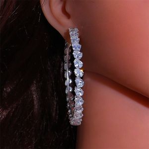 Fashion Large Cubic Zirconia Hoop Stainless Steal for Women Bling Statement Bridal Round Big Earrings Wedding Jewelry