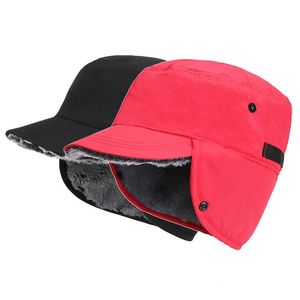 Kulki Czapki Męskie Kobiety Kapelusz Winter Wodoodporny Z Brim Pluszowy Wewnętrzny Podszewka Ciepła Earflap Faux Futro Męska Kobieta Ski Ski Baseball Cap