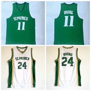 NCAA St Patrick 24 Kyrie Irving 11 camisas de basquete do ensino médio Men Green White Team fora camisa de algodão puro respirável para fãs de esporte Excelente qualidade à venda