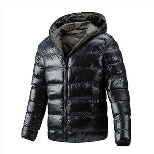 2022 New Winter Jacket 남자 레저 높은 세련된 순수한 컬러 포켓 지퍼 디자인 스탠드 칼라 후드 롱 슬리브 코트 L220725