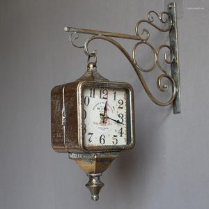 Wanduhren Retro Uhr Doppelseitige Metall Wohnkultur Stille Uhren Kreative Wohnzimmer Dekoration Reloj De Pared Geschenk