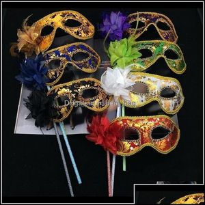Party Masks Festive Supplies Home Garden Venetian Half Face Flower Masquerade On Stick Sexy Halloween Christmas Dance Wedding Birthday Mas