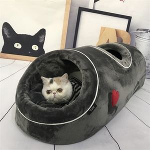 Soft Cat Cave House Warm Home For Kitten Sleeping Pet Funny Bed With Flannel Mat Cats Tunnels Nest Winter Playing Toys Beds 220323