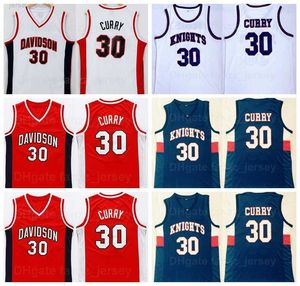 Davidson Wildcats College Stephen Curry Jerseys 30 män basket Charlotte Knights High School University alla sömnad Red Navy Blue White Team Color Top