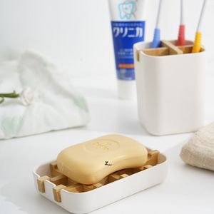 High Quality Creative Modern Simple Bathroom 13.2*8.5*2.5cm Anti Slip Bamboo Fiber Soap Dish Tray Holder by sea RRA12713