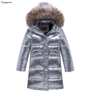 Jackets Boys Children Winter Kids Snow Duck Duck Jacket Bright Color Proof Long Style Fur grande com capuz para adolescentes roupas J220718