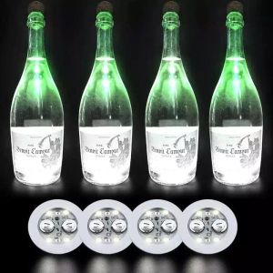 NOVITÀ Sottobicchieri LED Novità Illuminazione 6cm 4 LED Glow Bottle Lights Fantasy Sticker Coaster Discs Lampada per la festa di Natale Wedding Bar Decor xmas