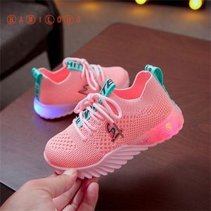 نمط Kids Shoes Fashion Nased Mesh Wrateable Children Shoes with Lights Autumn Toddler Boys Girls