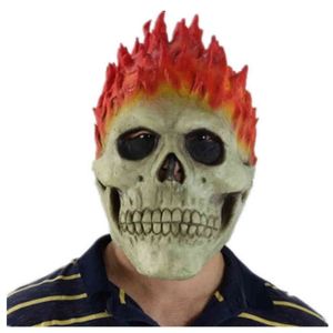 Halloween Ghost Rider Mask Flame Skull Skeleton Red Flame Fire Horror Ghost Full Face Latex Masks Party Cosplay Costume Props T220727