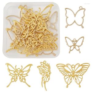 Collane con ciondolo 10 pz/scatola Ciondoli a forma di farfalla dorata in lega aperti indietro lunetta per braccialetti in resina UV fai-da-te collana creazione di gioielli DecorPendant