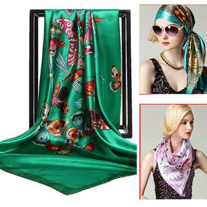 Printed Silk Scarf Women Bandana Satin Shawl Wraps Hijab Foulard Femme Kerchief Brand Headband 90cm Square Hair Head
