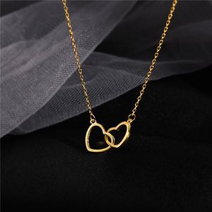 Double Heart Pendant Necklaces Titanium Steel Love Charm Link Chain Necklace Women Fashion Simple Gold Silver Designer Choker Jewelry