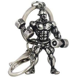 Homem forte homem haltere chaveiro fitness homens fitness fishobuilding segurar barbell keychain para carro carteira chave anel esporte presente de jóias