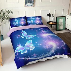 3D Blue Butterfly Digital tryckt sängkläder Set 23st Animal Pattern Däcke Cover Set With Pudow Case for Kids Bedding Room 210309