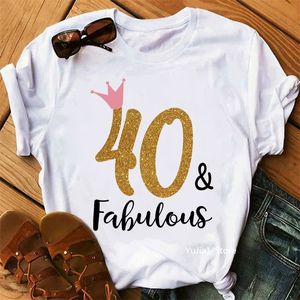 Pink Crown 30TH40TH50TH60th Fabulous Graphic Print Tshirt Womens Clothing Number Custom Tshirt Femme Birthday Present T Shirt 220527