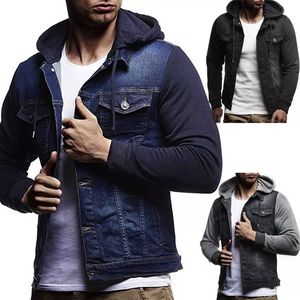 Jeans Jeans Men Men Hooded Autumn Denim Coat Male Fashion Street estilo clássico Solid Solid Vintage Jacket Korean Outwear 201104