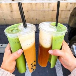 10Pcs 700ml Disposable Plastic Cups with Lids Double Grid Thicken Cup Couple Sharing Drinking Cup for Bubble Tea Boba Smoothie