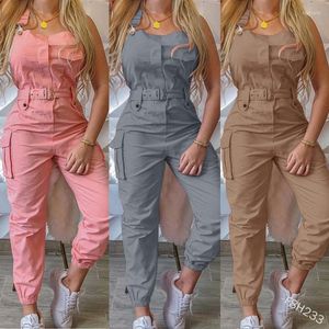 Kvinnors jumpsuits Rompers 2022 Högkvalitativa damer Tooling Jumpsuit Belt ärmlösa Bib Suspenders enkla återhållsamhetsfotbyxor Parti