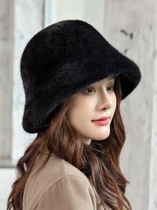 Mink Fur Cap Kadın Kış Sıcak Kova Şapkası Seyahat Kayak Siyah Kahverengi Bordo