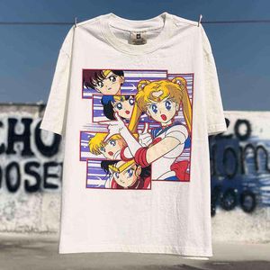 Koszulki Womans Plus rozmiar T shirty Męskie koszulki Sailor Moon Animantion Drukuj Hip Hop Man Summer Mężczyzn Kobiety Zagrodzony streetwear unisex luźno