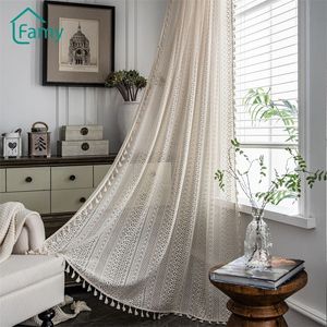 Crochet Curtain Translucent Living Room Curtains Set American Country Hollow Boho Balcony Bedroom Finished Bay Window Art Decor 220511