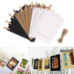 10pcs Combination Wall Photo Frames DIY Hanging Picture Album Party Wedding Decoration Paper Photos Frame with Rope Clips 3/4/5/6/7 Inch