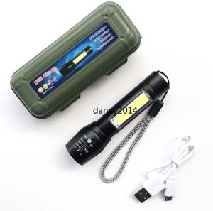 portable Strong light mini flashlight multi-function zoom side COB lights lamp flashlights USB charger flashlights torches for camping sport