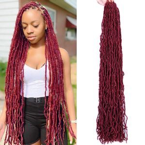 Mtmei Hair Faux Locs Crochet Lunghi ricci Dreadlocks Estensioni Trecce morbide naturali Rosso Borgogna Ombre 220402