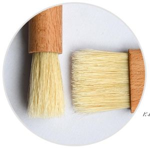 Household Wooden Oil Brushes Wood Handle BBQ Tools Grill Pastry Butter Honey Sauce Basting Bristle Round Flat Brush Baking by sea