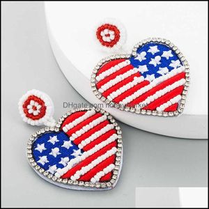 Charm Earrings Jewelry Creative American Flag Beads Heart Fashion For Women Girl New Trendy Pendant Accessories Q0709 Drop Delivery 2021 If0