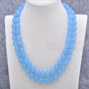 Handmade 10MM Natural Light Blue Jade Gemstone Round Beads Necklace 18'' AAA