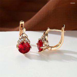 Stud Charm Gold Color Birthstone Earrings Classic Round Red Zircon Hoop Luxury Female Crystal Stone For Women PartyStud Dale22 Farl22