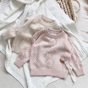 Pullover Baby Kids Girls Manga longa Hollow Out Flor Knit Sweater Autonn Sweacter Sweacter de garoto de roupas infantis