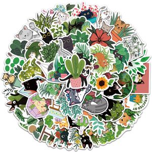 50pcs Small waterproof Skateboard stickers green plants cats For water bottle notebook laptop Helmet car sticker PVC Guitar Decals