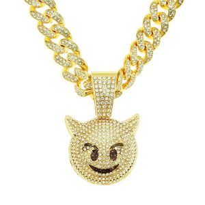 Anhänger Halsketten Hip Hop Bling Iced Out Voller Strass Kubanische Gliederkette Gold Silber Farbe Monster Geist Halskette Für Männer Frauen Rapper Jewe