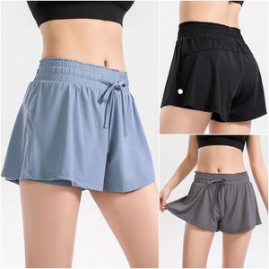 LU-1838 Damen-Yoga-Outfit, hohe Taille, Sportbekleidung, Laufen, Übungsshorts, Fitness, kurze Hosen, Mädchen, elastische Hosen, verhindern Fehlfunktionen der Garderobe, tragen schnell trocknend