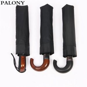 PALONY Brand Leather Curved Handle Men Automatic Business Umbrella Male Windproof Black Big Auto Umbrellas Parasol Rain Paraguas 220426