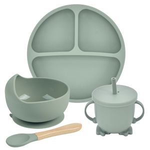 Set da 4 pezzi Set di cucchiai per piatti in silicone per bambini Piatti per ciotole Senza BPA Stoviglie portatili per bambini 220708