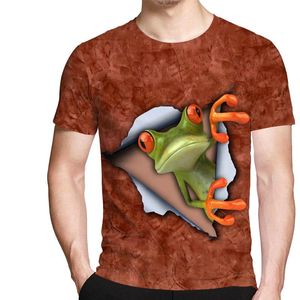 Erkek Tişörtler Yenilik Hayvan Kurbağası Erkek Tişörtleri Komik Gevşek Giysiler Kısa Kollu Moda Büyük Boy Baskı O yakalı Tshirt