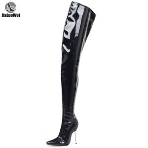 クロッチブーツ太ももの高いセクシーなフェチロングブーツ12cmエクストリームハイヒールオーバー - 膝の光沢のあるマット特許PUレザー女性ブーツ220316