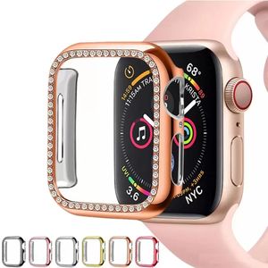 Diamond Watch Cover Iwatch Serisi 7 65 4 3 2 1 Durum 42mm 38mm 41mm 45mm Bant için Apple Watch Case için Lüks Bling Crystal PC Kapağı